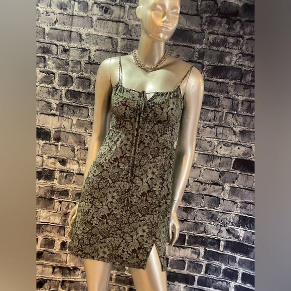 Brown & Mint Blue Floral Summer Sun Dress - Picture 6 of 8